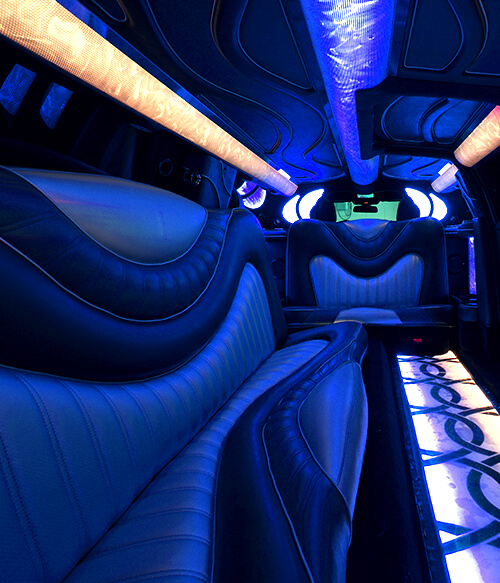 blue shades in the Reno limo interior design